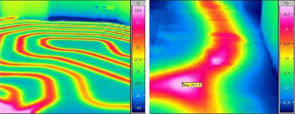 Discovering typical errors in building thermography - Underfloor heating layout, hot water pipe leakage (source: Infratec)