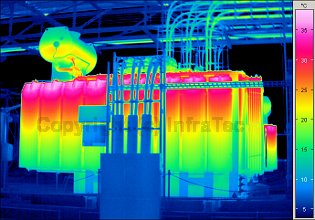 Villamos berendezések termográfiája elmélet-gyakorlat - Transzformátor hőkamerás mérése (forrás: Infratec)