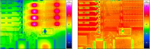 Thermography of electrical equipment, measurement tips - Uncorrected PCB / heated PCB (source: Infratec)