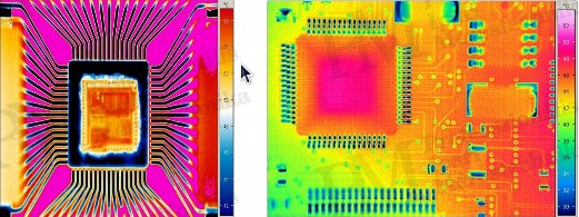 Thermography of electrical equipment, measurement tips - Integrated circuit with microscope lens and PCB standard lens (source: Infratec)