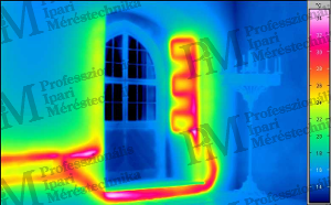 Falfűtési rendszer tömörtelenséggel (a tömörtelenség helyét a kör jelöli)