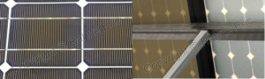 left: discoloration of front film; right: discoloration of carrier/back film